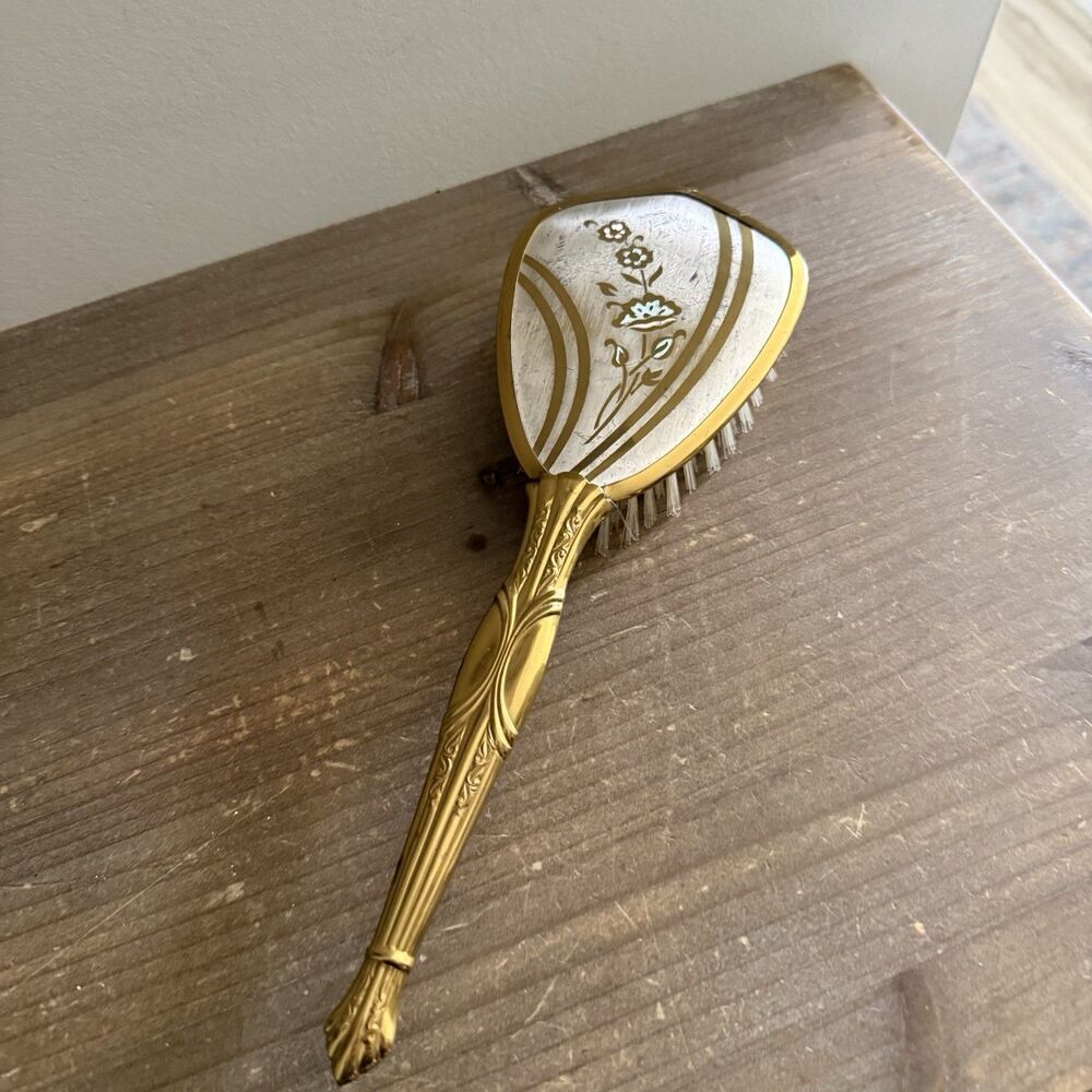 VTG  1960s Brass Gold-Tone Ornate Vanity Dresser Brush